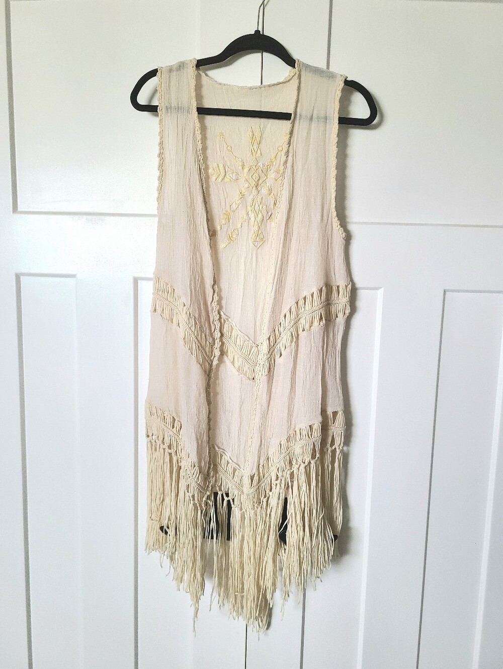 Boho Cream Embroidered Vest w. Fringe